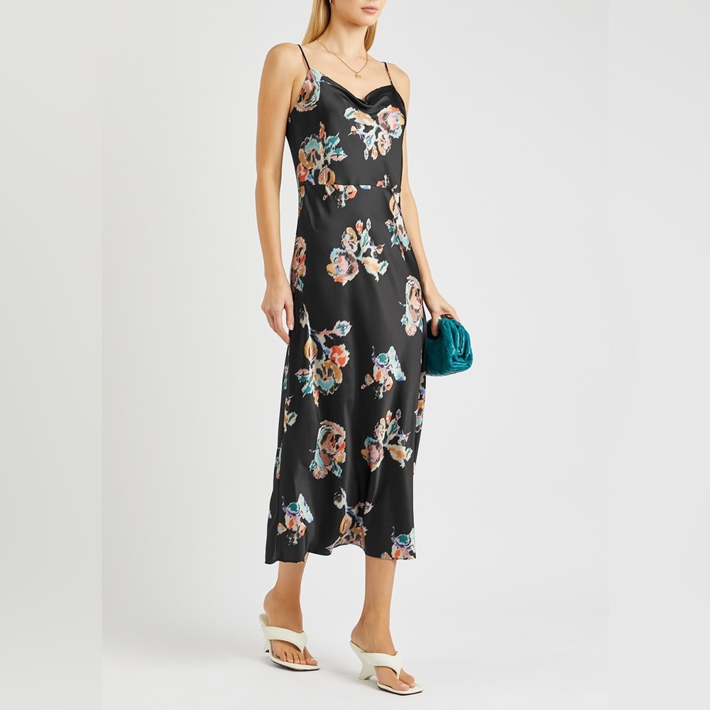 Vince Black Floral Slip Dress with Multicolor Blooms